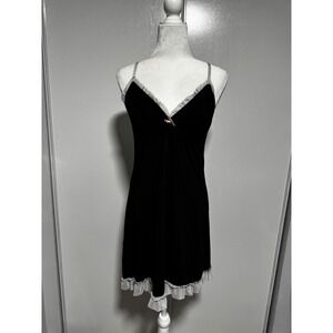 Marilyn Monroe‎ Women's Black Velvet Lace Trim Cami Slip Mini Dress Size Medium
